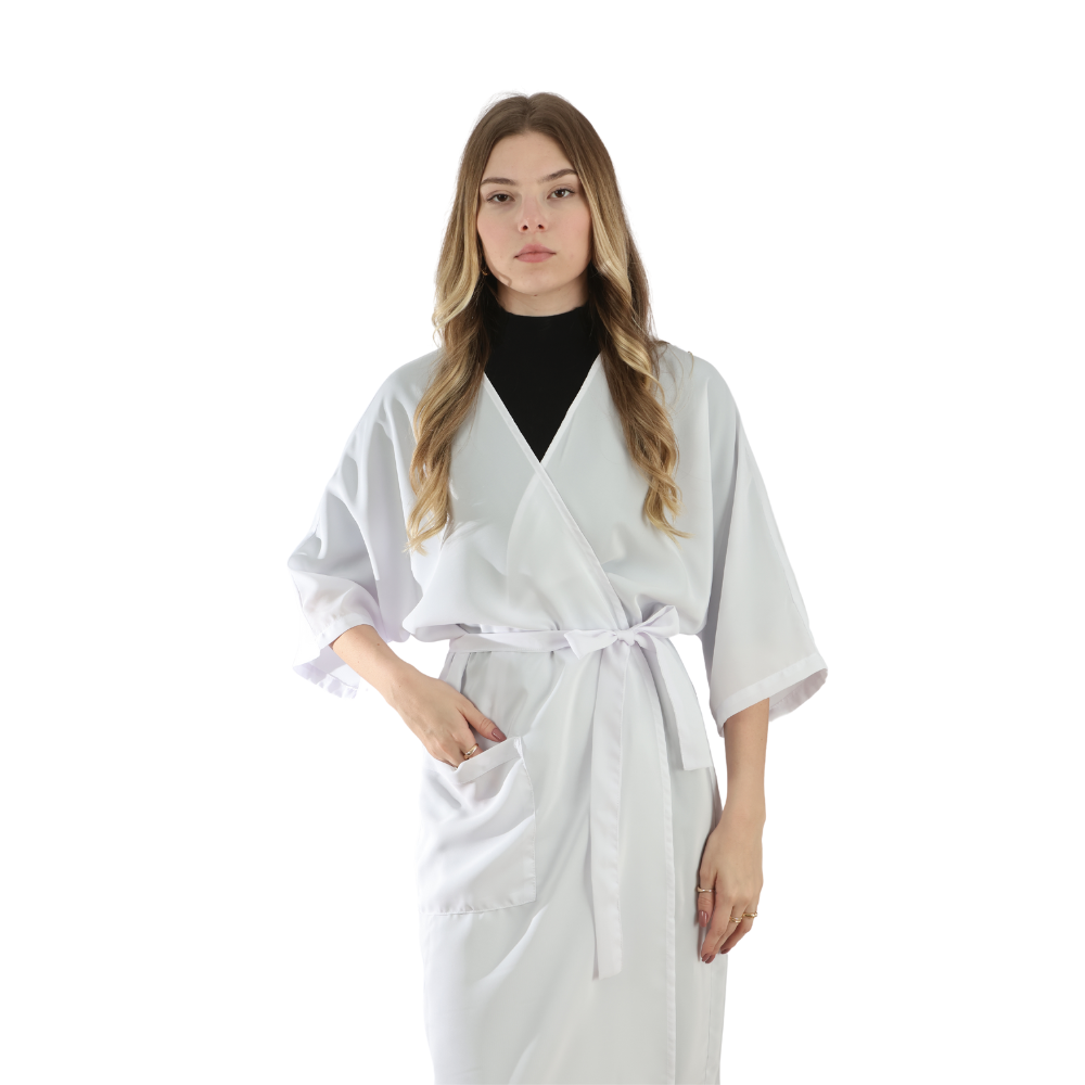 Bata de Cliente Seda Branco Anti-Manchas
