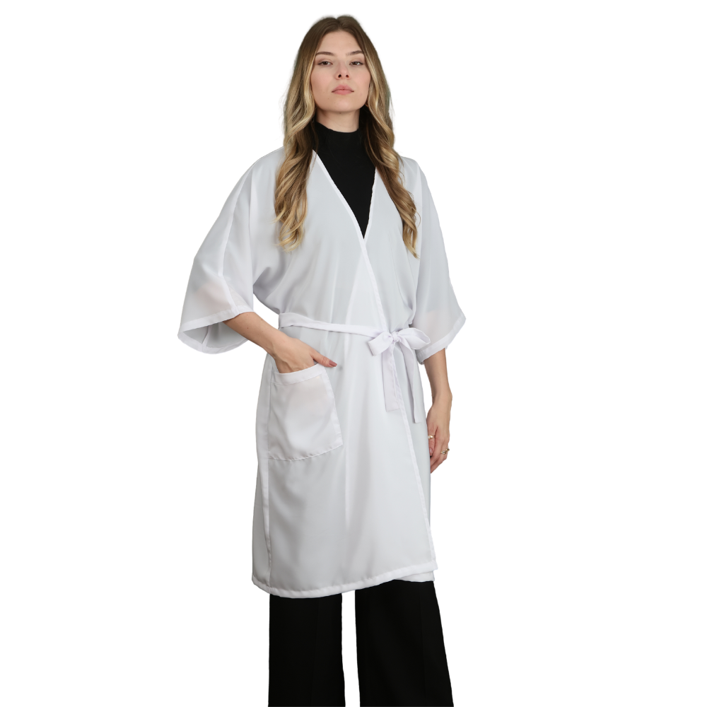 Bata de Cliente Seda Branco Anti-Manchas