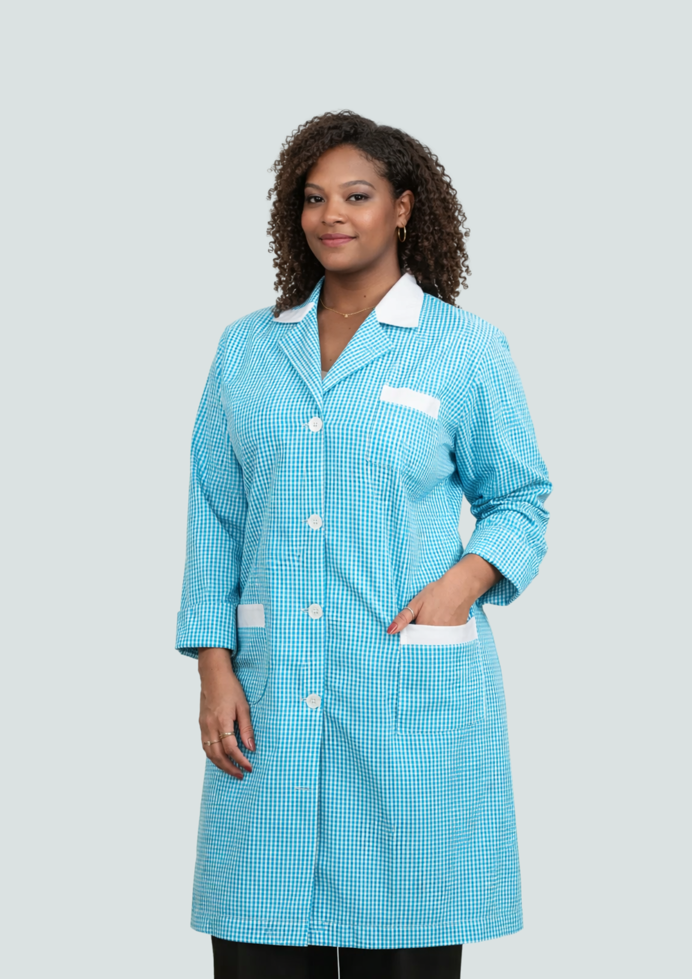 Vestido de dama a cuadros azul York